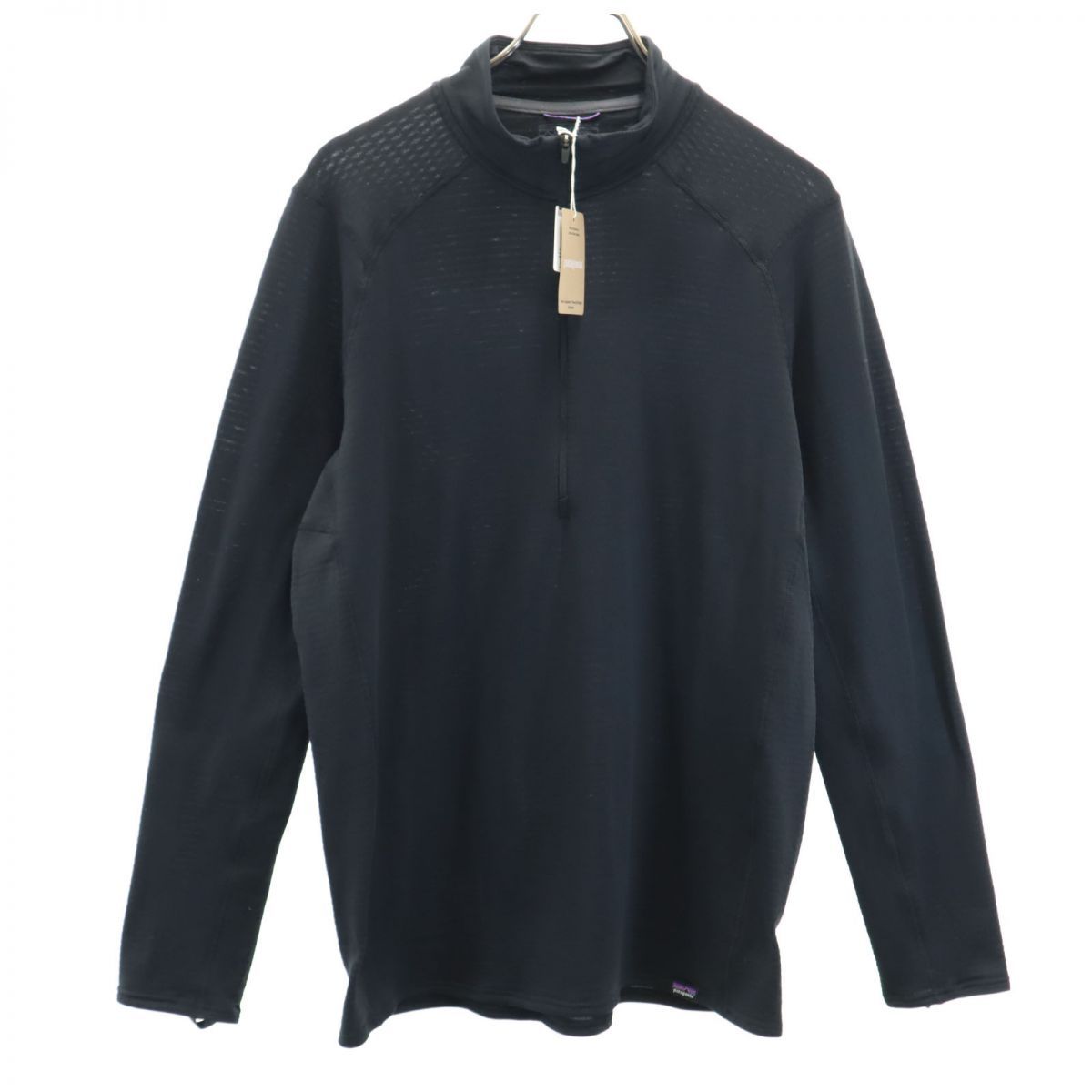 未使用 パタゴニア アウトドア 長袖 ハイネック ハーフジップ Tシャツ L 黒 patagonia プルオーバー メンズ 古着 【240310】