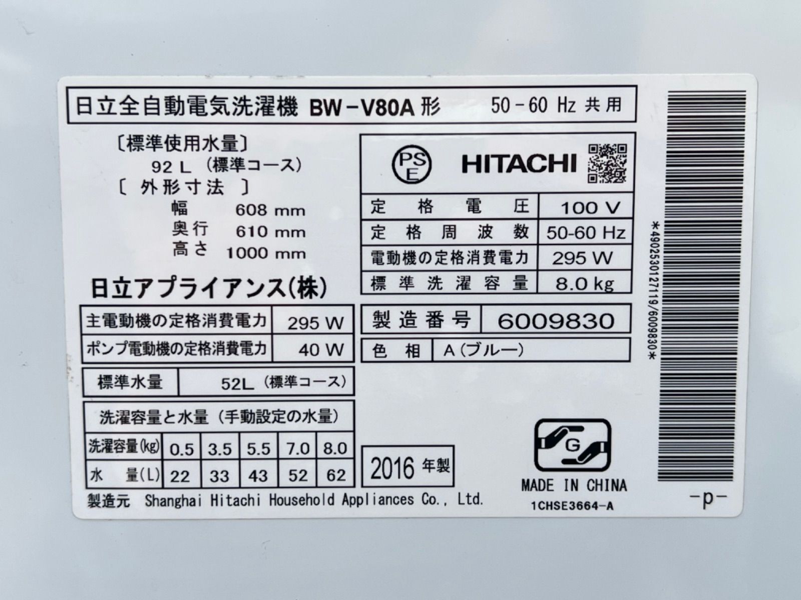 2016年式 8kg ビートウォッシュ BEATWASH HITACHI 洗濯機 - メルカリ