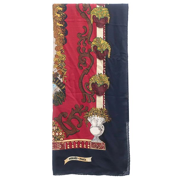 エルメス HERMES ストール ショール カレ140 CARRE カシミヤ シルク レッド×ネイビー LE PARADIS DU ROY|カレイドスコープ エフェクト