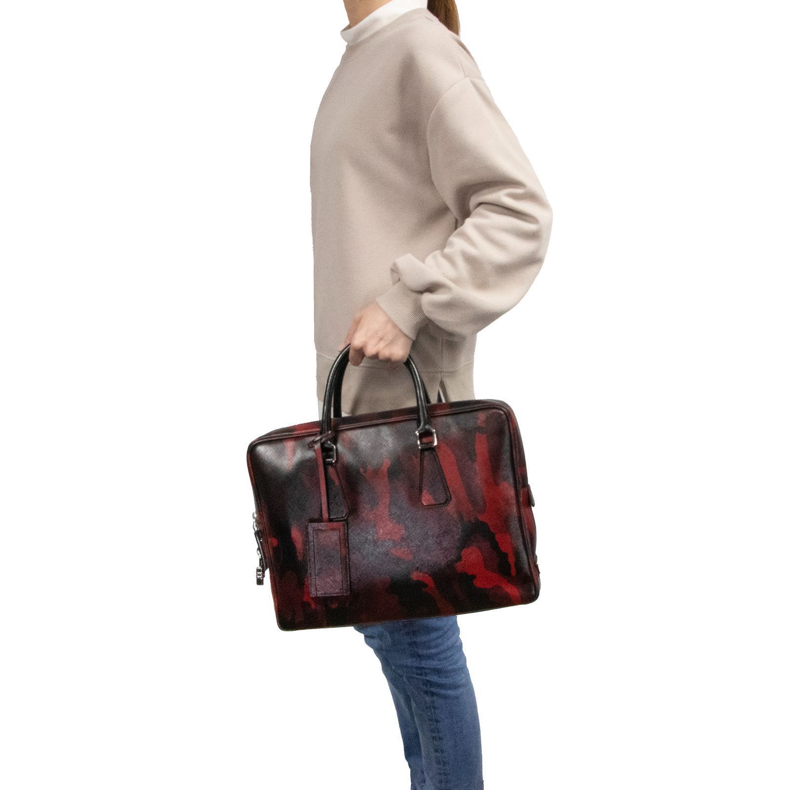 プラダ カモフラ 三角ロゴ サフィアーノレザー ビジネスバッグ PRADA
