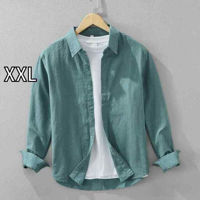 XXL メンズ ファッション 服 男性用 オシャレ シンプル 大人 かっこいい 大きいサイズ ストリート 紳士服 ラミー 無地 長袖 シャツ 夏 レトロ シンプル 綿 麻 マルチ カラー カジュアル シャツ リネン