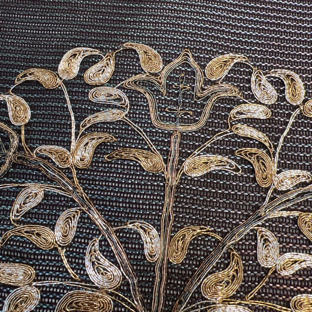 名古屋帯 夏用 絽 金駒刺繍 銀駒刺繍 唐花 グラデーション 着物