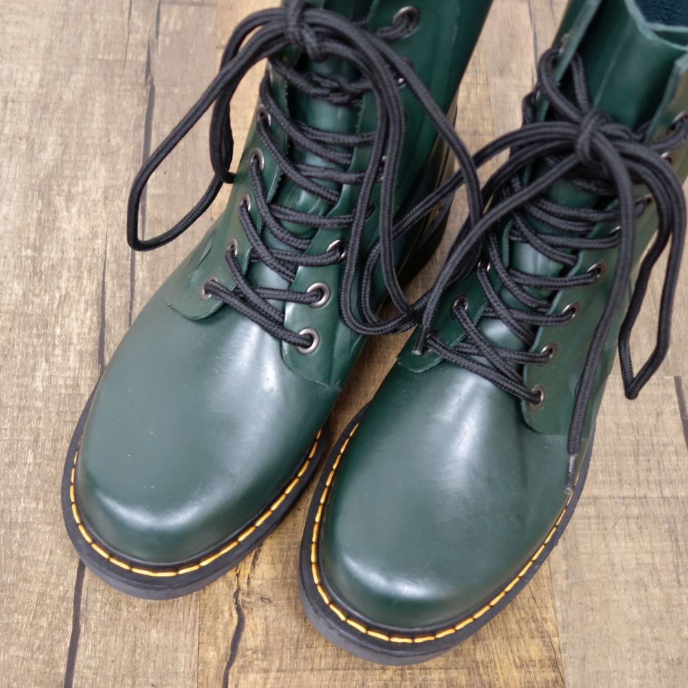 ドクターマーチン Dr.Martens レースアップ レインブーツ ラバーブーツ 防水 雨具 靴 シューズ グリーン UK6 25cm