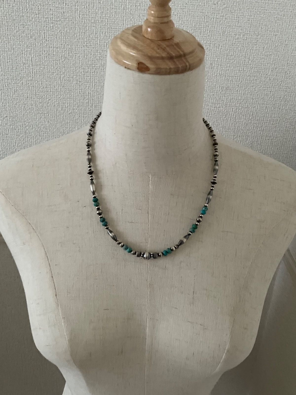 silver925ナバホパール×6mm天然ターコイズのネックレス54cm