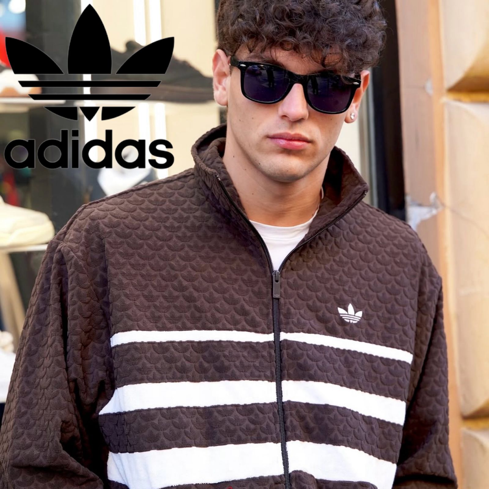 新品　XL adidas ダークブラウン モノグラム トラックジャケット 刺繍 新品XL⭐️adidas ダークブラウン モノグラム トラック