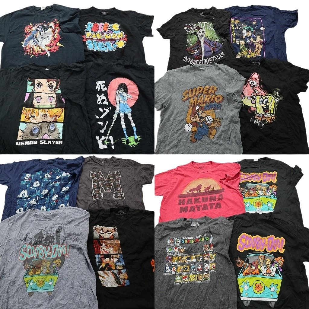 古着卸 キャラクター 半袖Tシャツ 16枚セット メンズ Ｌ ミッキー スポンジボブ マリオ ヒロアカ 古着 NA0171