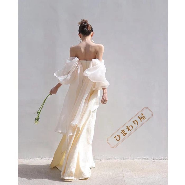 ウェディングドレス 前撮り フレア袖 マーメイド オフショルダー 二次会 結婚式 オフショルダー フレア袖 マーメイド ウエディングドレス 二次会