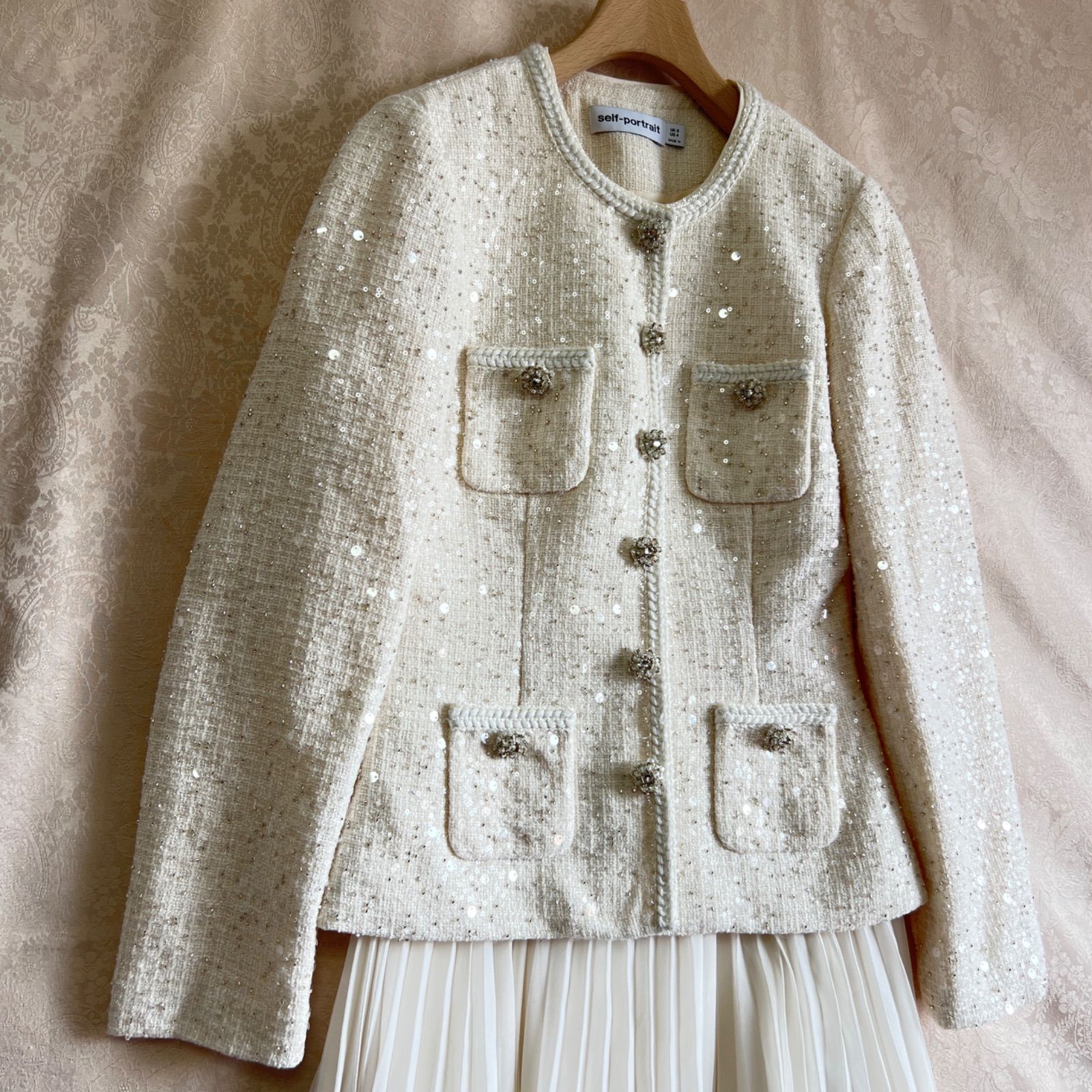 Self-Portrait セルフポートレート ブークレスパンコール ミニドレス ツイード ジャケット風ワンピース プリーツスカート エレガント