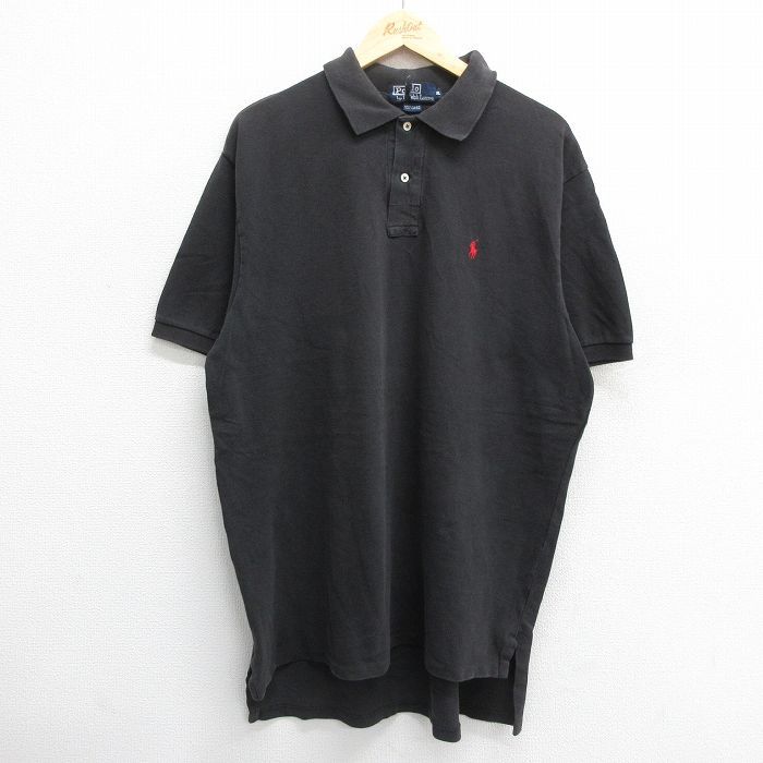 XL/古着 ラルフローレン 半袖 ブランド ポロ シャツ メンズ 90s ワンポイントロゴ 鹿の子 大きいサイズ コットン 黒 ブラック spe 24jul10 