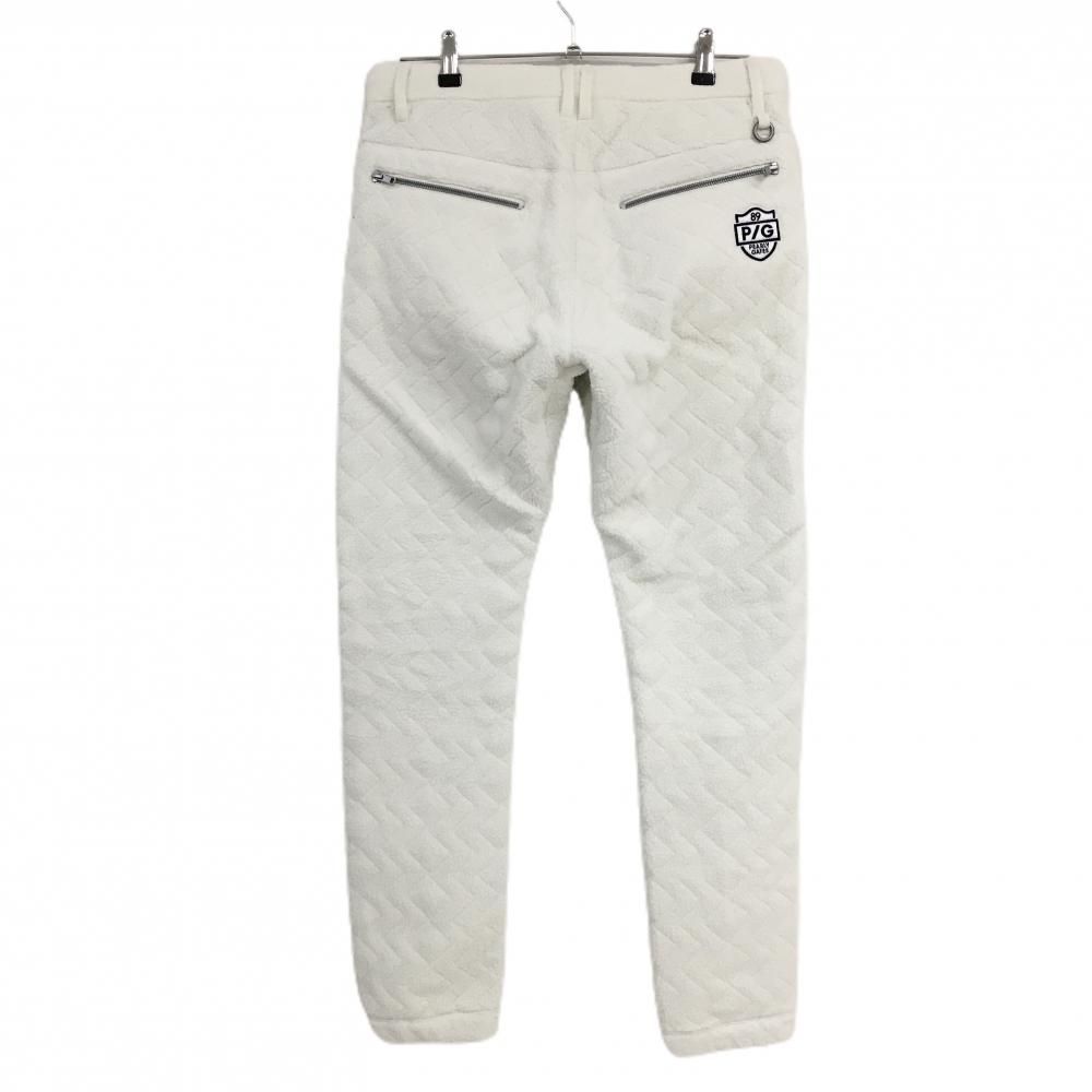 パーリーゲイツ 中綿ボアパンツ 白 ロゴネイビー 裾汚れ ヒップボアへたり メンズ 4 M ゴルフウェア PEARLY GATES