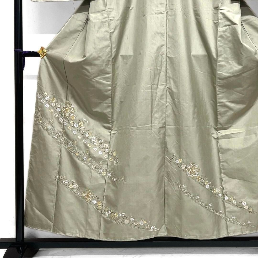 付け下げ 大島紬 証紙付き スワトウ刺繍 金糸 華紋 紋無 着物 093a d