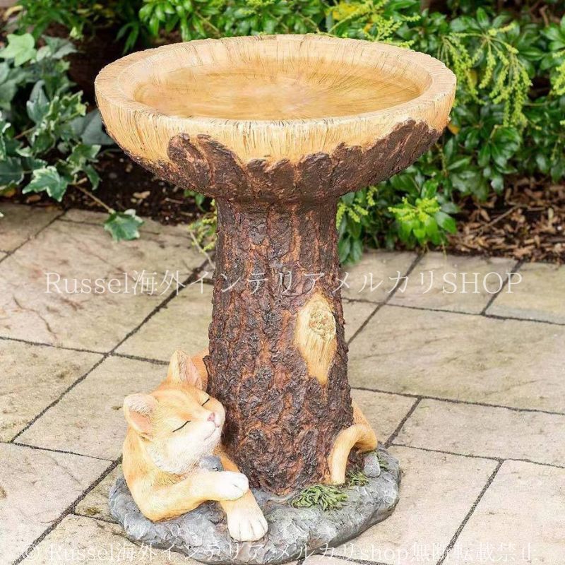 ガーデンオブジェ ねこ バードバス バードウォッチング 猫 樹脂 バード