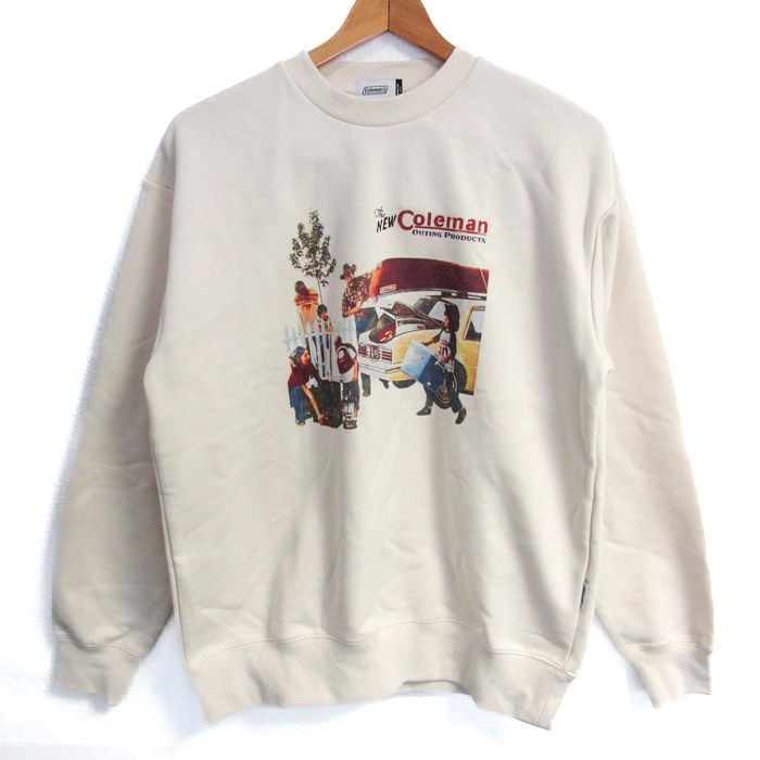 コールマン 別注プリント 裏毛クルーネック スウェット CM5542 トップス レディース Sサイズ ホワイト系 Coleman