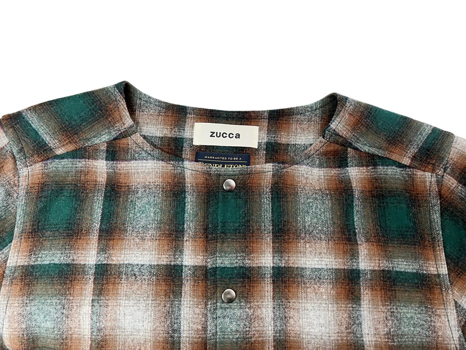 ZUCCa (ズッカ) ×PENDLETON (ペンドルトン) 2way ウール ロングワンピース ノーカラー シャツ チェック切り替え  ZU98-FH010 M グリーン レディース/028 - メルカリ