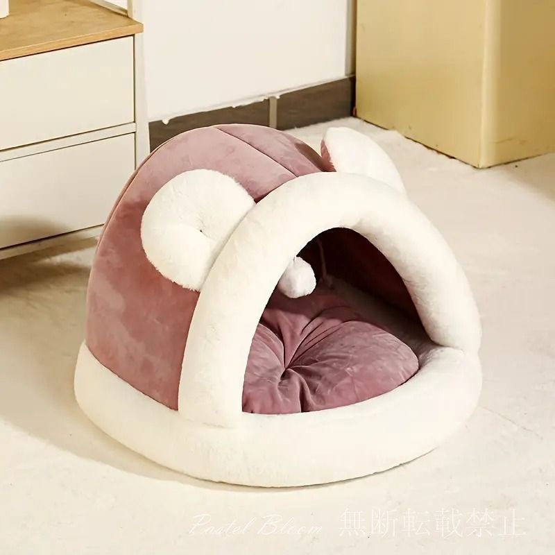 Mサイズ ペットベッド 犬用ベッド ドッグハウス 冬用 暖かい ペットハウス ポリプロピレン ウサギ耳 猫ベッド 屋内 洞窟 小型犬 組み立て済み
