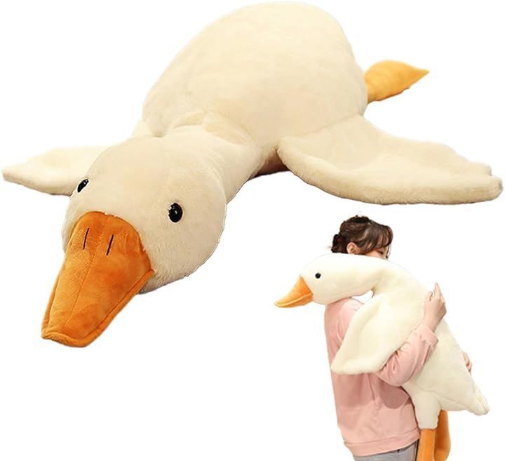 EU SOU（エウソウ） ガチョウ 抱き枕 クッション ロングクッション アヒル 白鳥 動物 ぬいぐるみ 腹ばい枕 添い寝( ホワイト，  90cm)