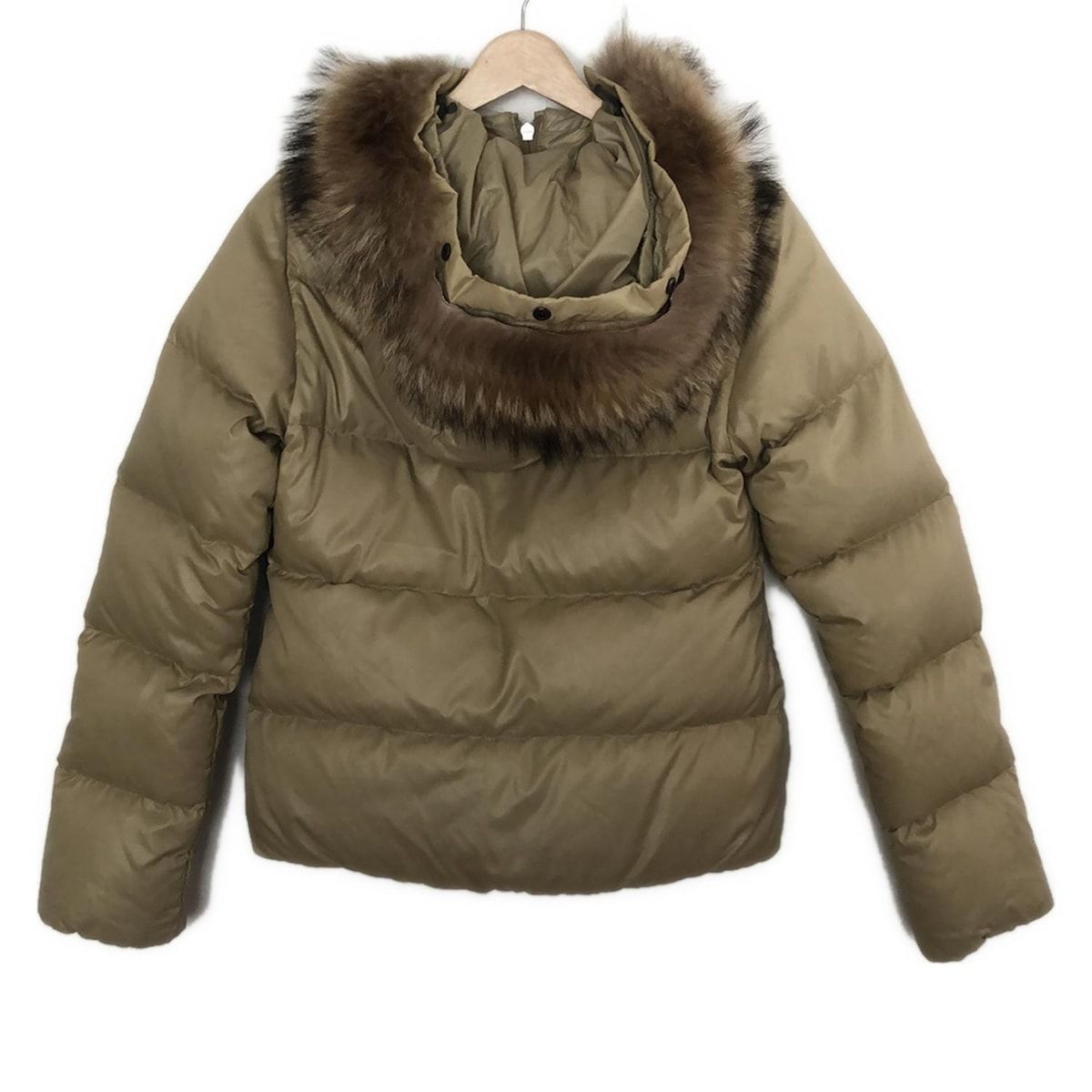 デュベティカ ダウンジャケット サイズ40 M レディース adhara ベージュ×ダークブラウン 長袖 ラクーンファー ファー取り外し可 冬