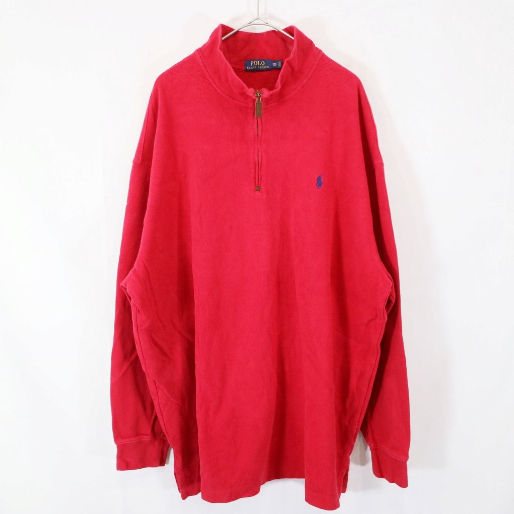 SALE/ Polo by Ralph Lauren ポロバイラルフローレン ワンポイントロゴ スウェット 刺繍 ハーフジップ レッド (メンズ 3XB)  N6840