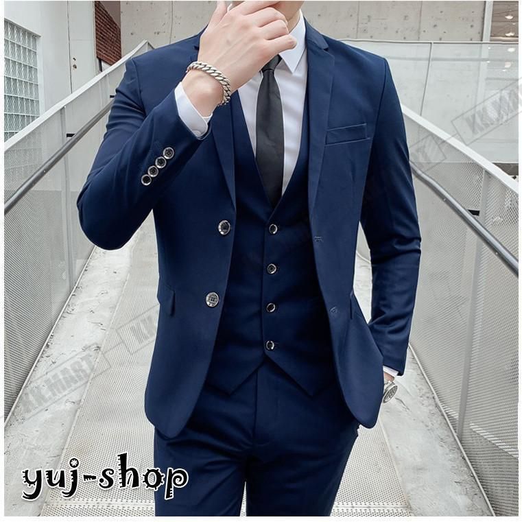 メンズ ダブルスーツ ビジネススーツ 2点セット セットアップ スリム