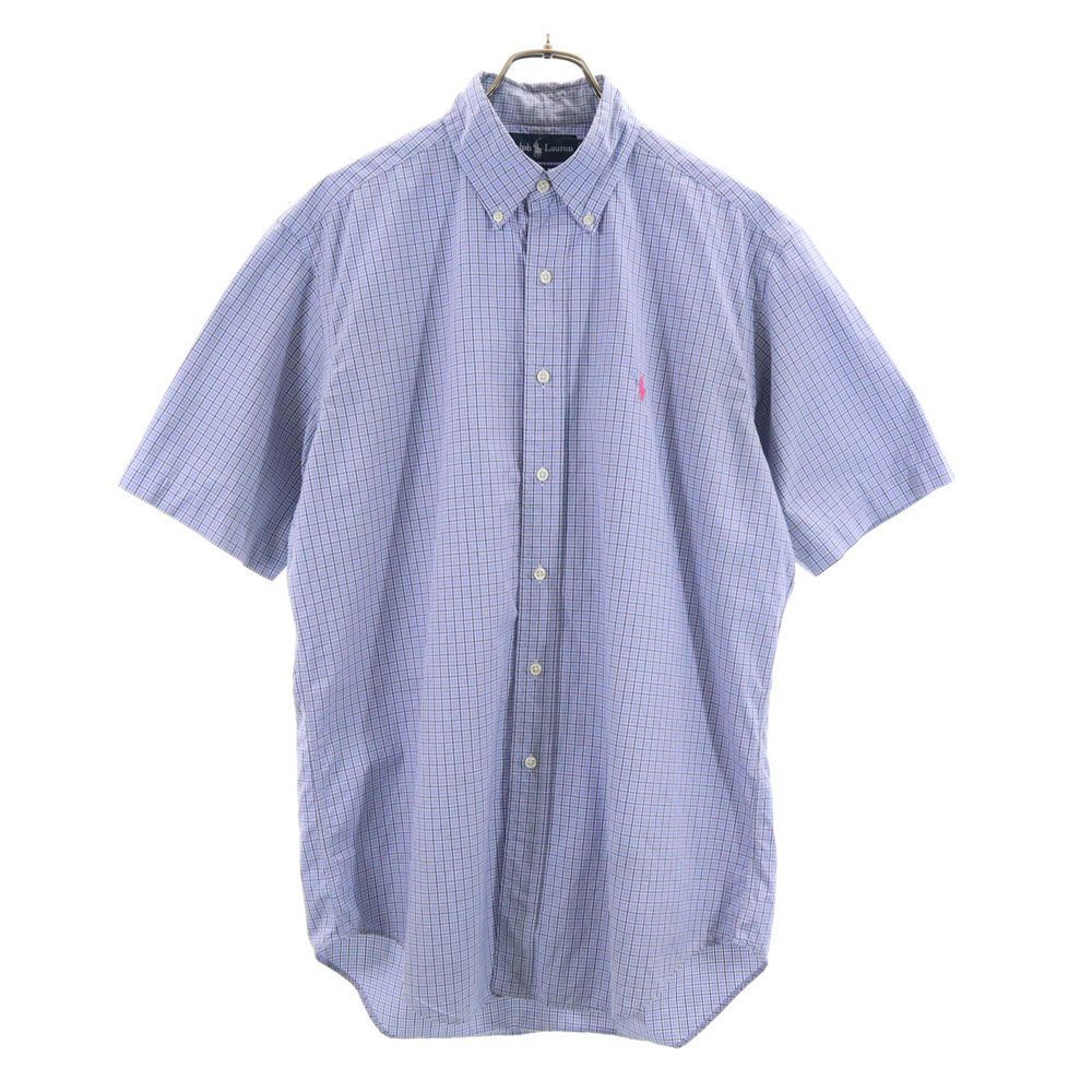 ラルフローレン チェック柄 半袖 ボタンダウンシャツ M ブルー系 RALPH LAUREN メンズ 古着 【240325】