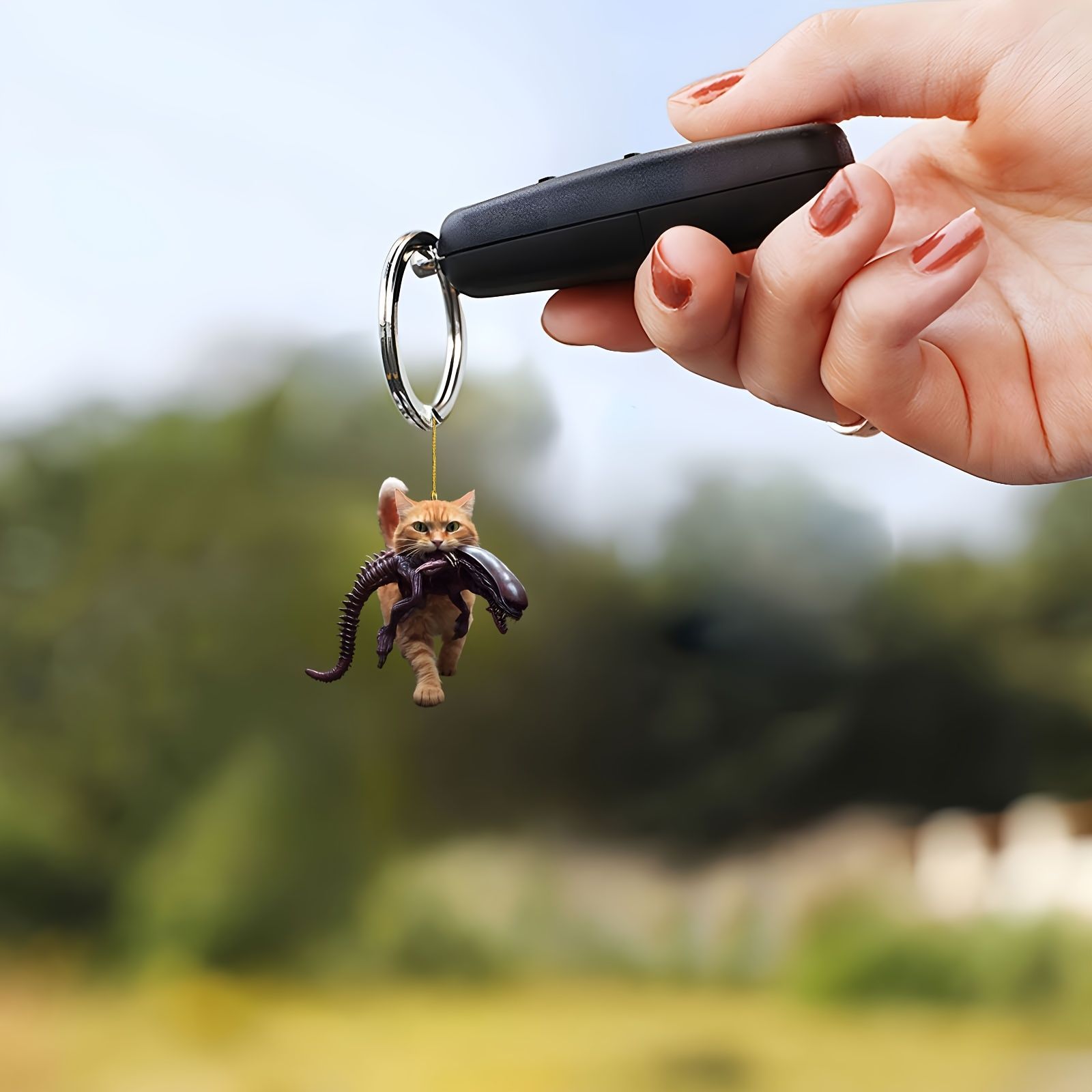 キーホルダー かわいい キジトラ 猫 エイリアン 平面 2D アクリル 8cm