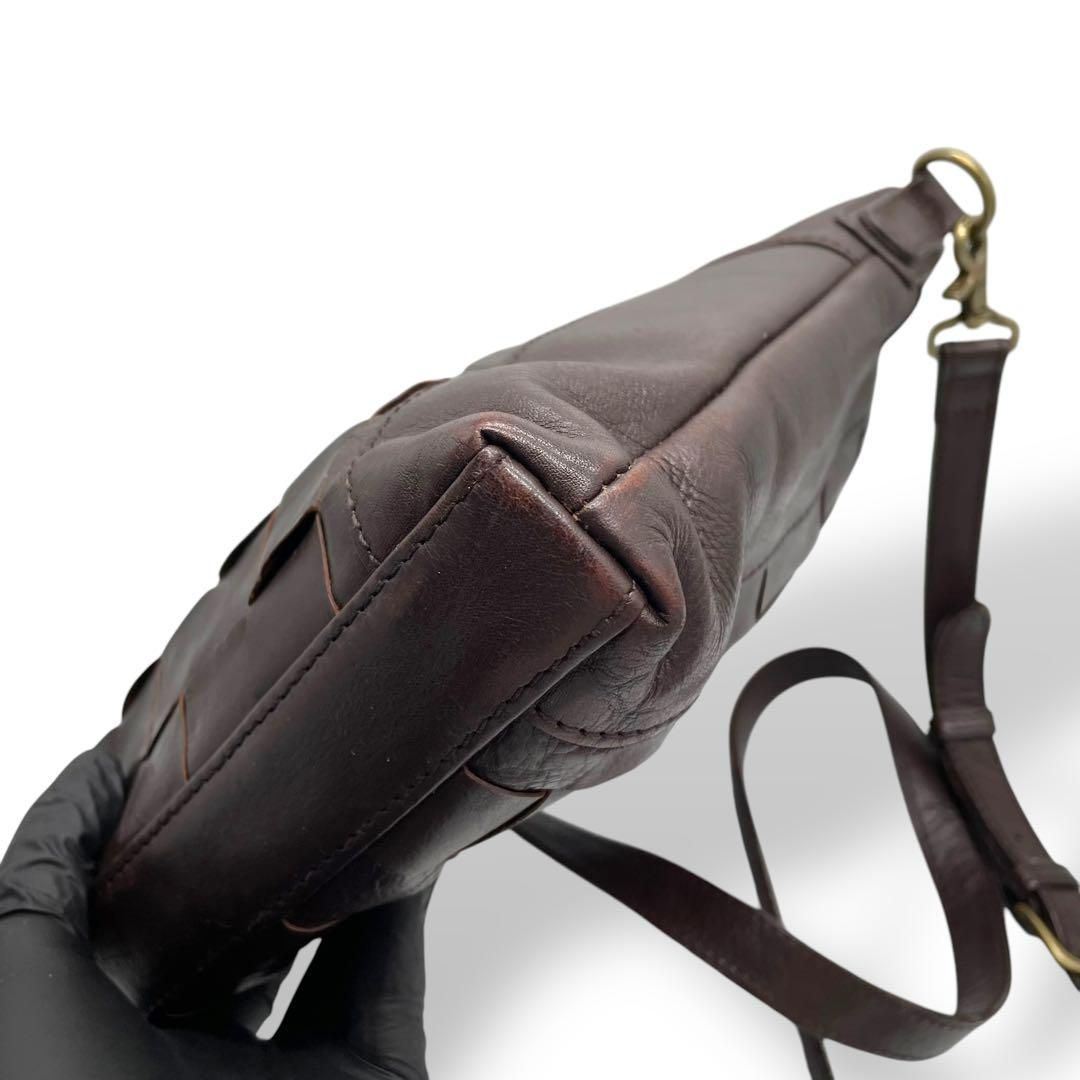 美品 Dakota ダコタ ショルダーバッグ ブラウン レザー 編み込み