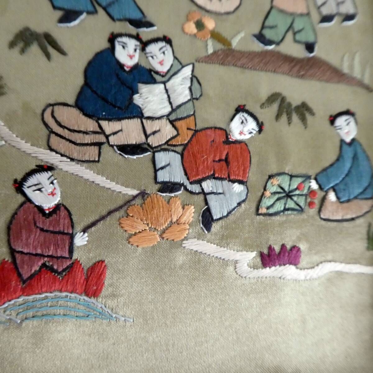Q049【希少】刺繍絵画 中国上海購入品 額装 アンティーク 中国伝統工芸 