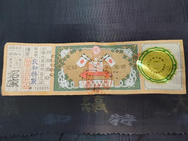 平和屋着物○訪問着 本場縞大島紬 良和特製 希少柄 黒猫 蔦の葉文