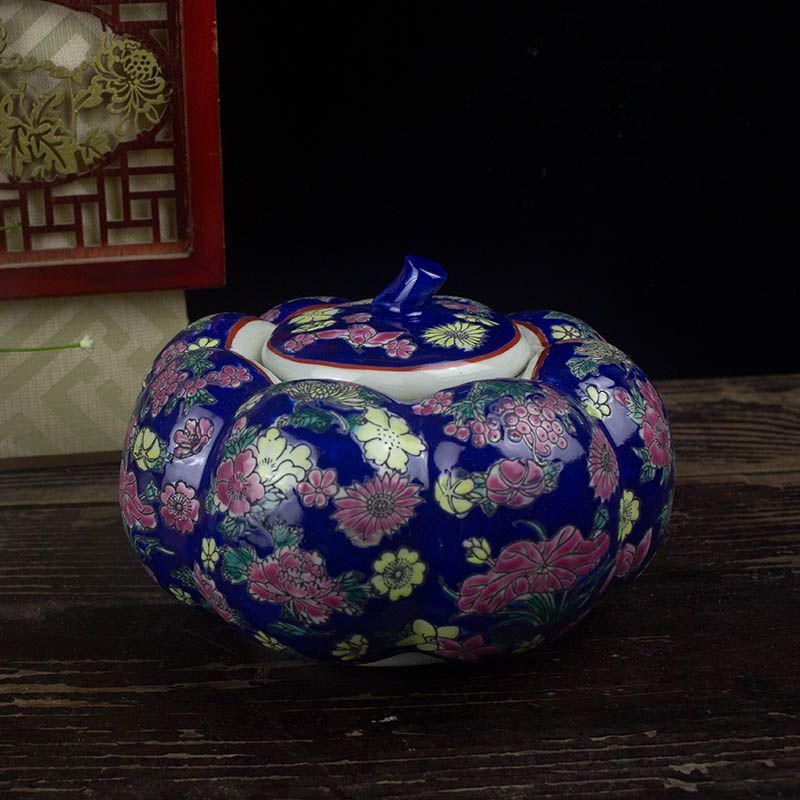 景徳鎮 陶磁器 かぼちゃ茶葉壺 キャンディー缶 装飾品 現代工芸