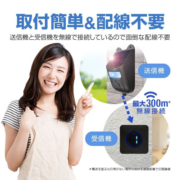 超ポイントアップ祭 ワイヤレスチャイムセット 無線送信機充電式 人感センサー ソーラーパネル付き 工事不要 3段階感度 音量調整 38メロディ  防犯アラーム 防犯対策 SYF026 ecufilmfestival.com