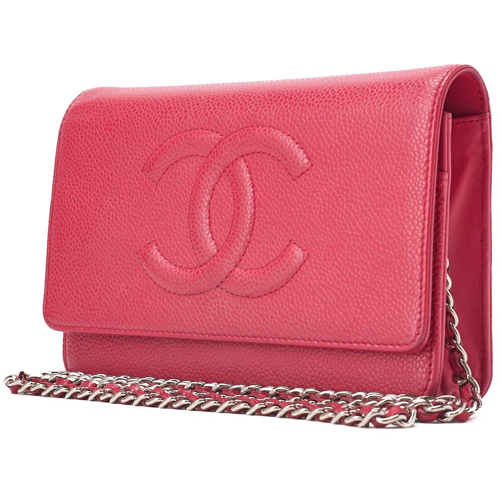 CHANEL シャネル ショルダーバッグ チェーンウォレット キャビアスキン ローズピンク シルバー金具 プッシュロック ココマーク ブランド