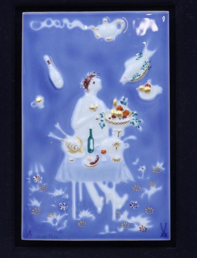 マイセン　MEISSEN 青のメルヘンシリーズ　魔法の食卓　陶板画 マイセン（Meissen） 陶板 青のメルヘン 930007／9p333 魔法の