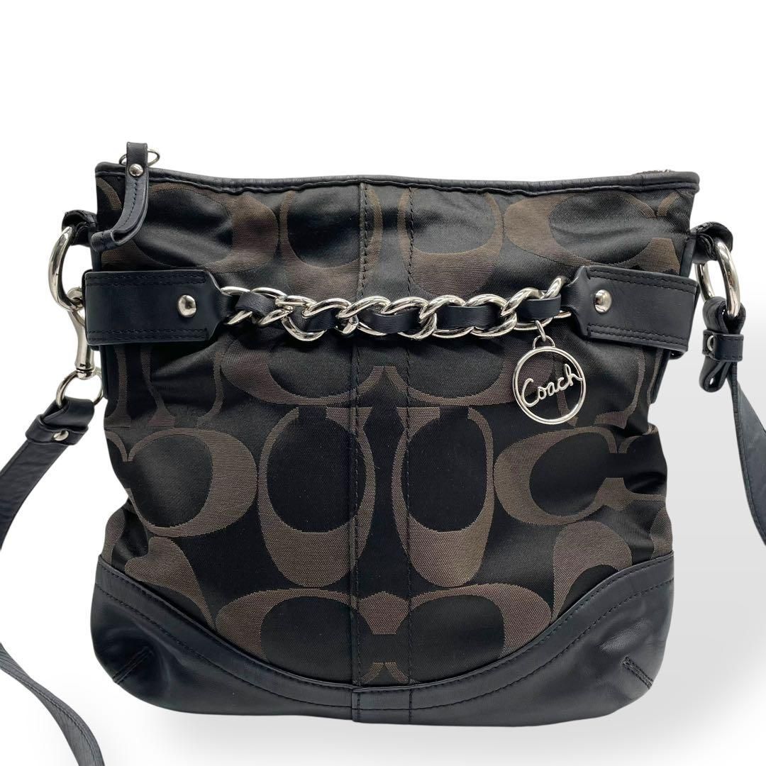 コーチ　ブラックショルダーバッグ ナイロン レザー 美品 COACH コーチ ショルダーバッグ ナイロン レザー ブラック