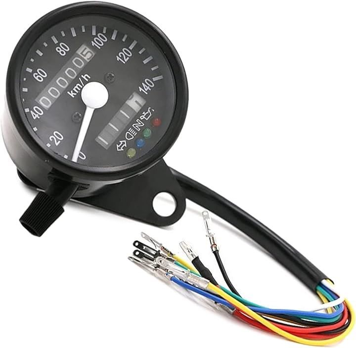 Meliore 機械式 LED ミニ スピードメーター 140km 140キロ バイク トリップメーター インジケーター ステー 付き 走行距離 ブラック 黒(ブラックxブラック，  ワンサイズ)