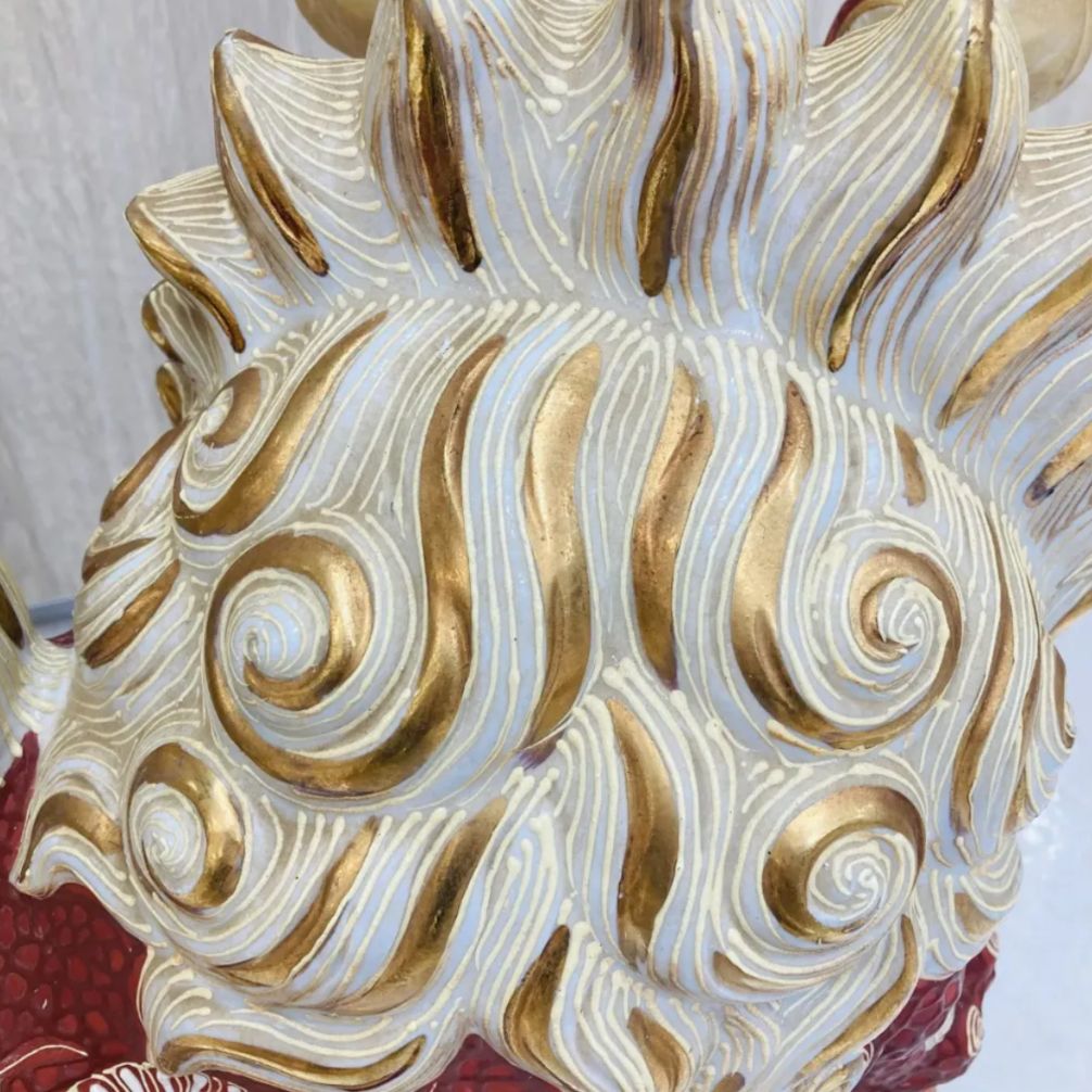 A【骨董品】九谷焼 九谷焼 獅子 シーサー 高さ約40cm 大きめ 縁起物