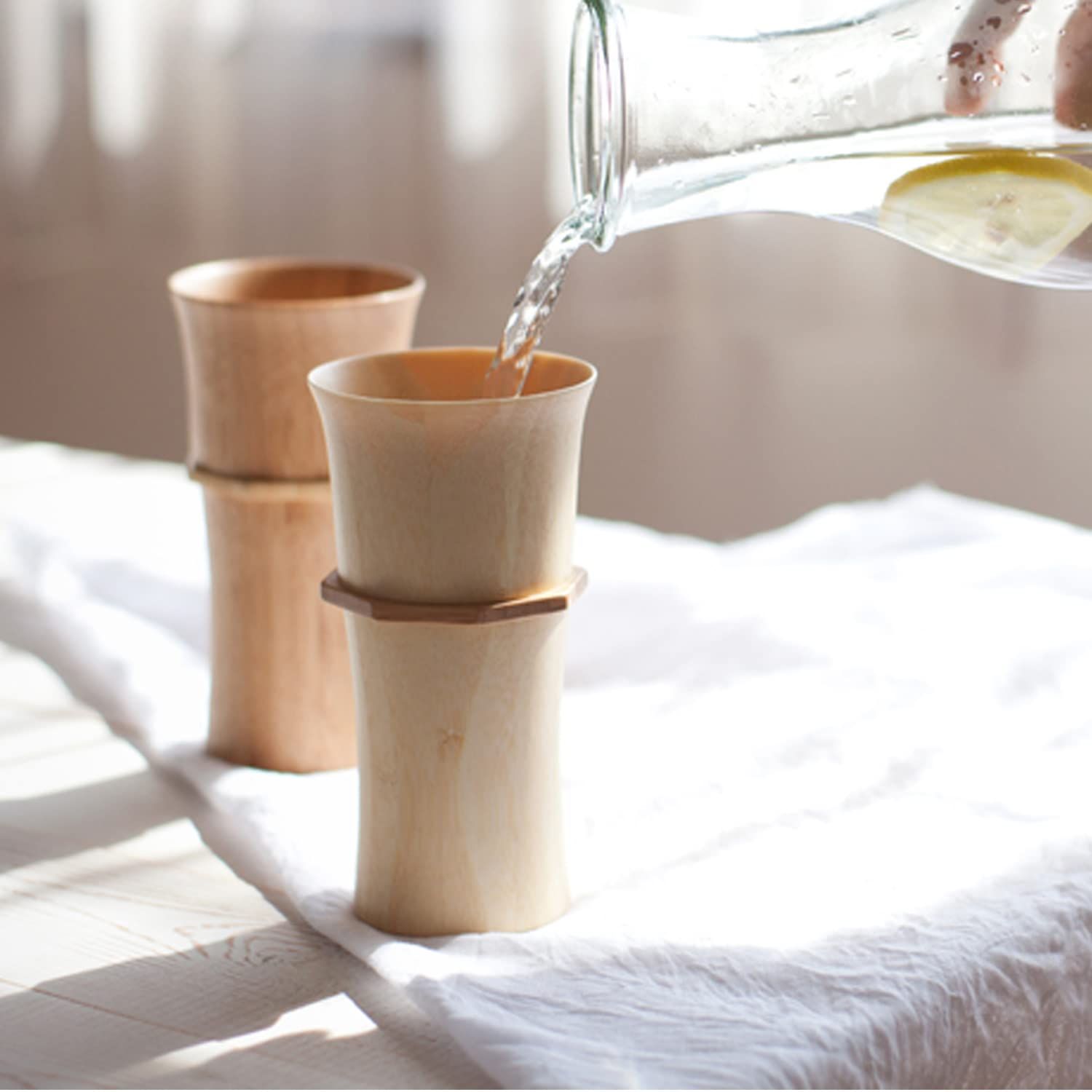 RIVERET リヴェレット タンブラー L 250ml ペア セット 竹製 食洗機対応 ホワイト/ブラウン RV-104LWLB