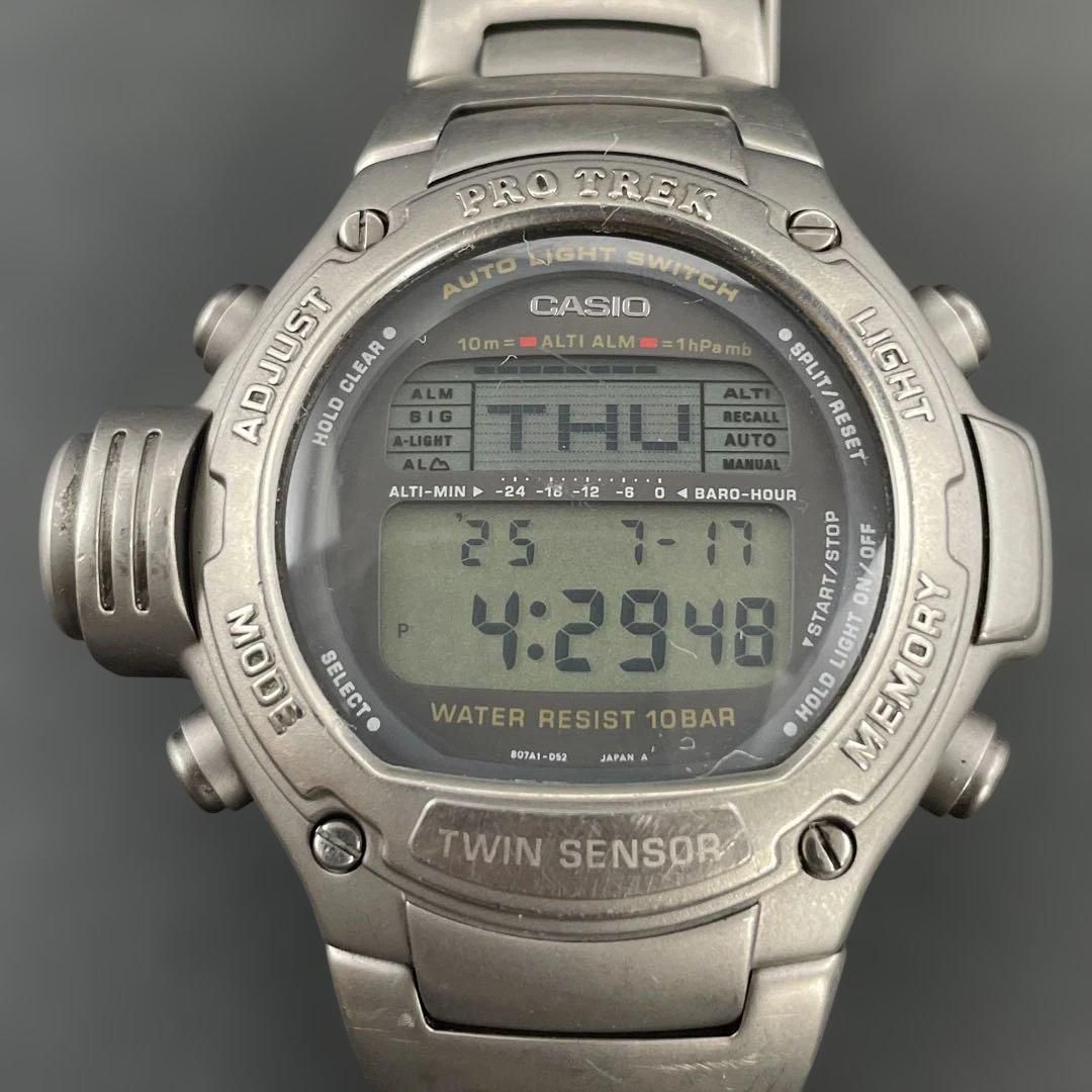 動作OK】CASIO PRT-3000 チタン プロトレック ツインセンサー（気圧