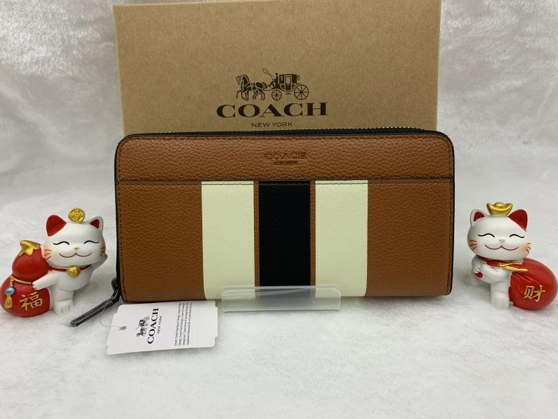 コーチ 長財布 COACH 財布 ダークサドルブラウン メンズレディース  ストライプブランド 大容量 誕生日 プレゼント 贈り物  ギフトラウンドファスナーウォレット ロング ジップ 新品 未使用 ファッション F75395 A299Z-25