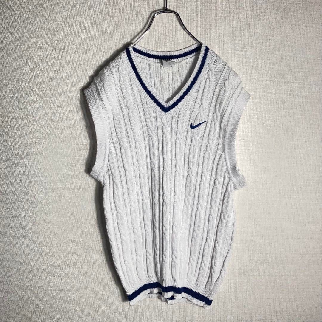 【新品未使用タグ付き】NIKE ケーブルベスト 刺繍ロゴ 銀タグ 90s 白 M 新品未使用タグ付き】NIKE ケーブルベスト 刺繍ロゴ 銀タグ 90s