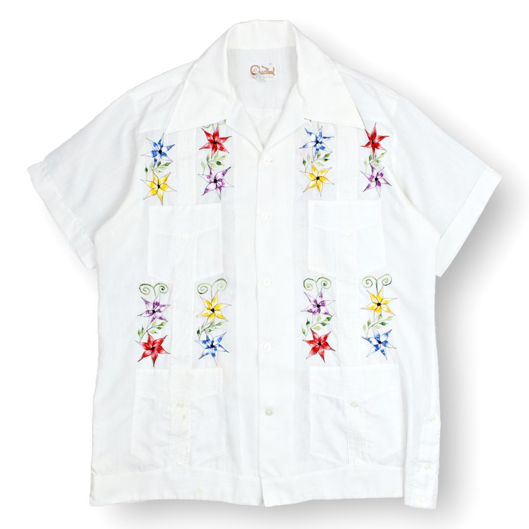 70s ビンテージ CHACMOOL カラフル刺しゅう キューバシャツ GUAYABERA