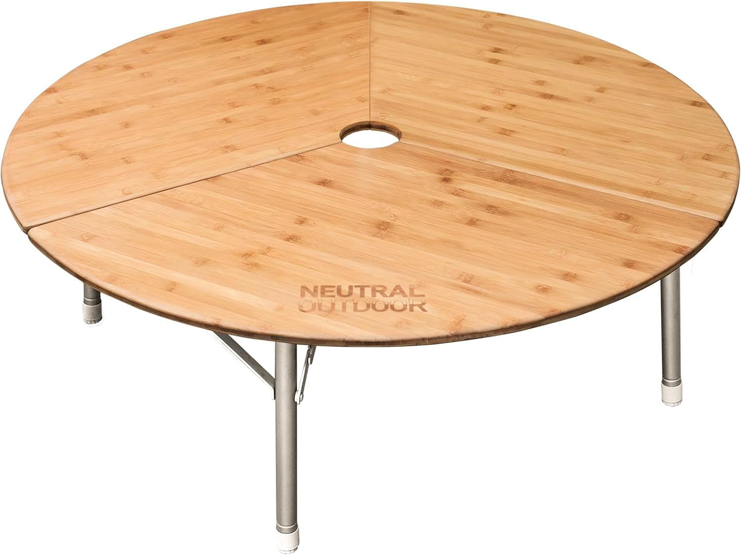 NEUTRAL OUTDOOR ワンポールテント テーブル アウトドア ローテーブル 丸テーブル バンブーラウンド 無段階高さ調整 折りたたみ 幅94cm 4~6人用 耐荷重30kg 収納袋付き