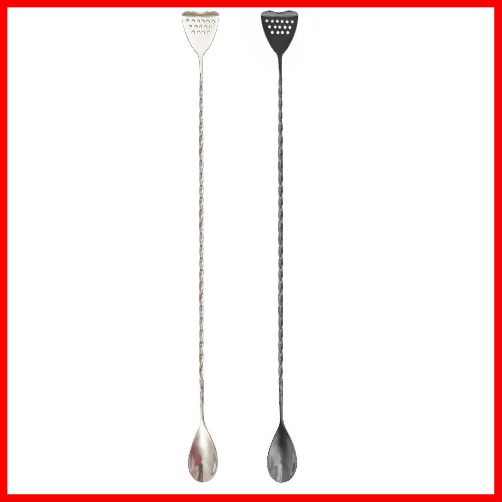 Gugrida バースプーン 304ステンレス製 プロのバーテンダー向け 滑らかで高速回転 40cm 2個 Black Silver