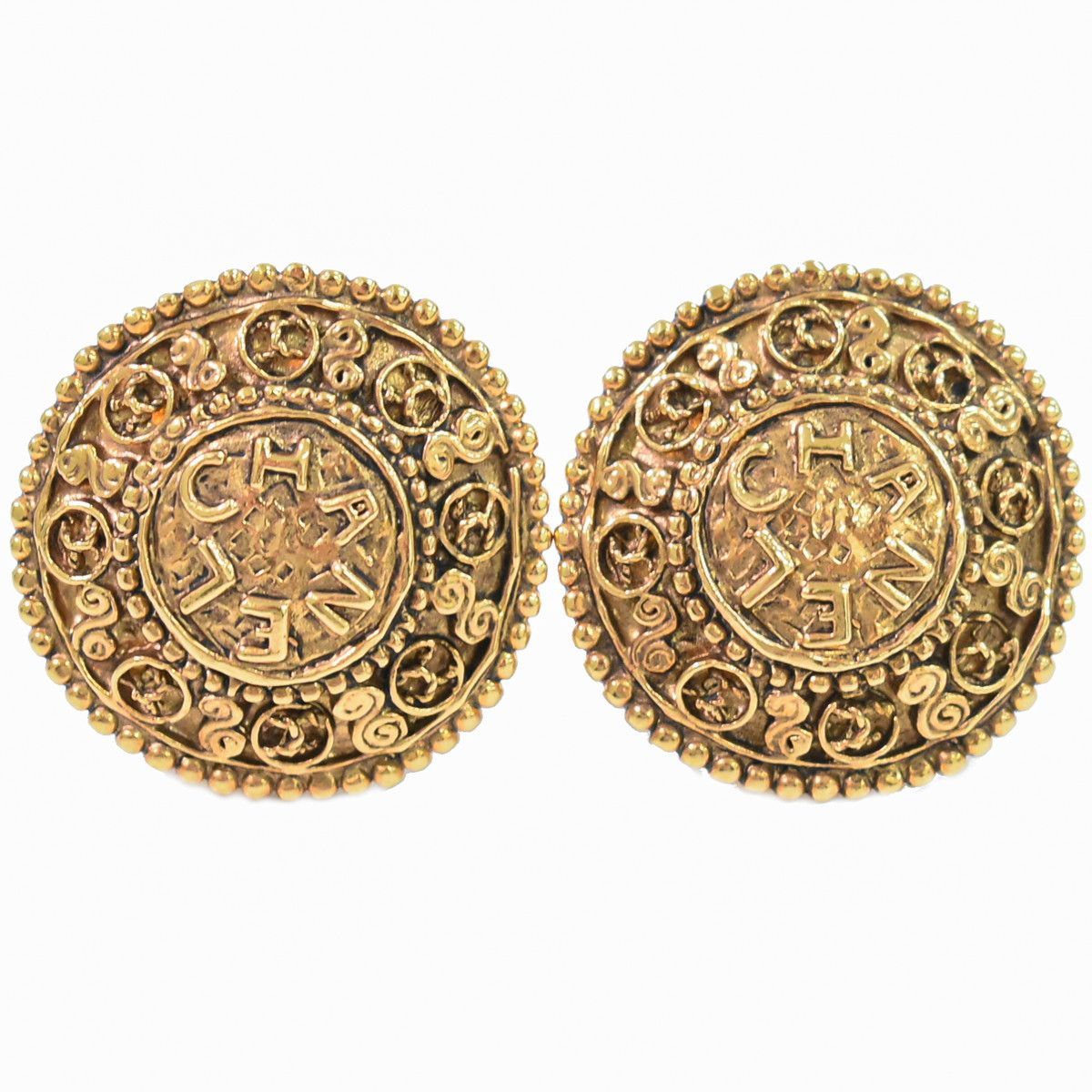 本物 シャネル CHANEL ロゴ イヤリング GP ゴールド メッキ アクセサリー ジュエリー フォロー割