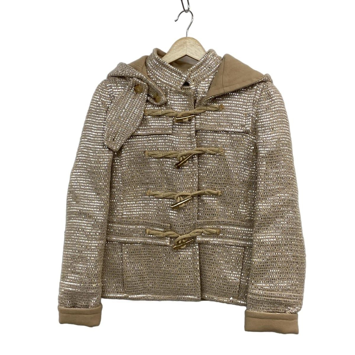 エミリオプッチ ダッフルコート サイズUSA 4 レディース - ベージュ×ライトピンク×マルチ 長袖|ツイード|ラメ|フード着脱可|秋