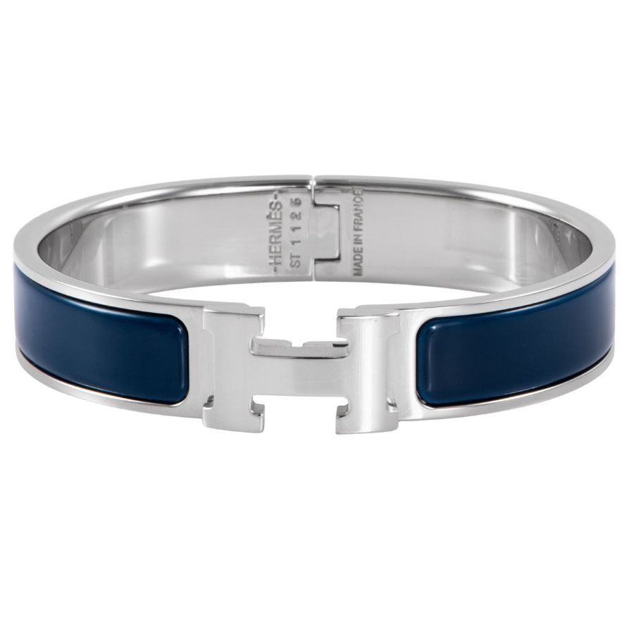 HERMES エルメス エナメルブレスレット クリックH バングル シルバー ネイビー