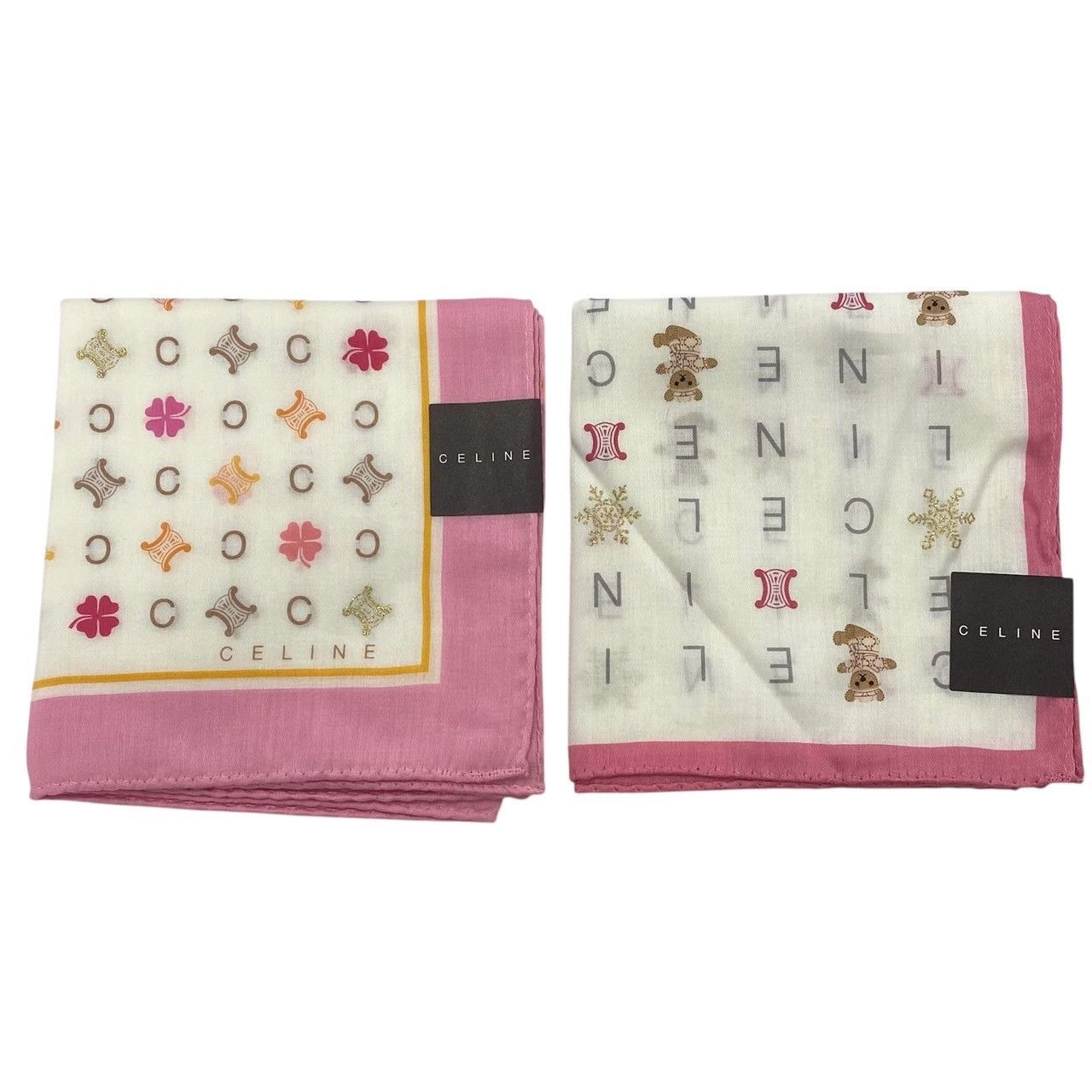 CELINE】セリーヌ ハンカチ 3枚セット 綿 100% ロゴ 四つ葉の
