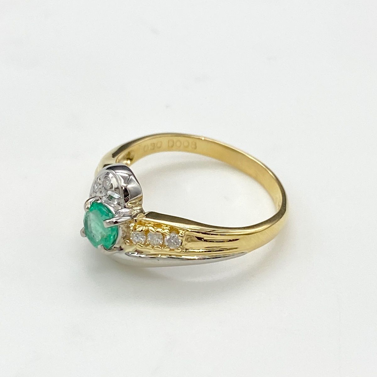 エメラルド デザインリング プラチナ YG イエローゴールド メレダイヤ 指輪 リング 11号 Pt850 K18 エメラルド レディース