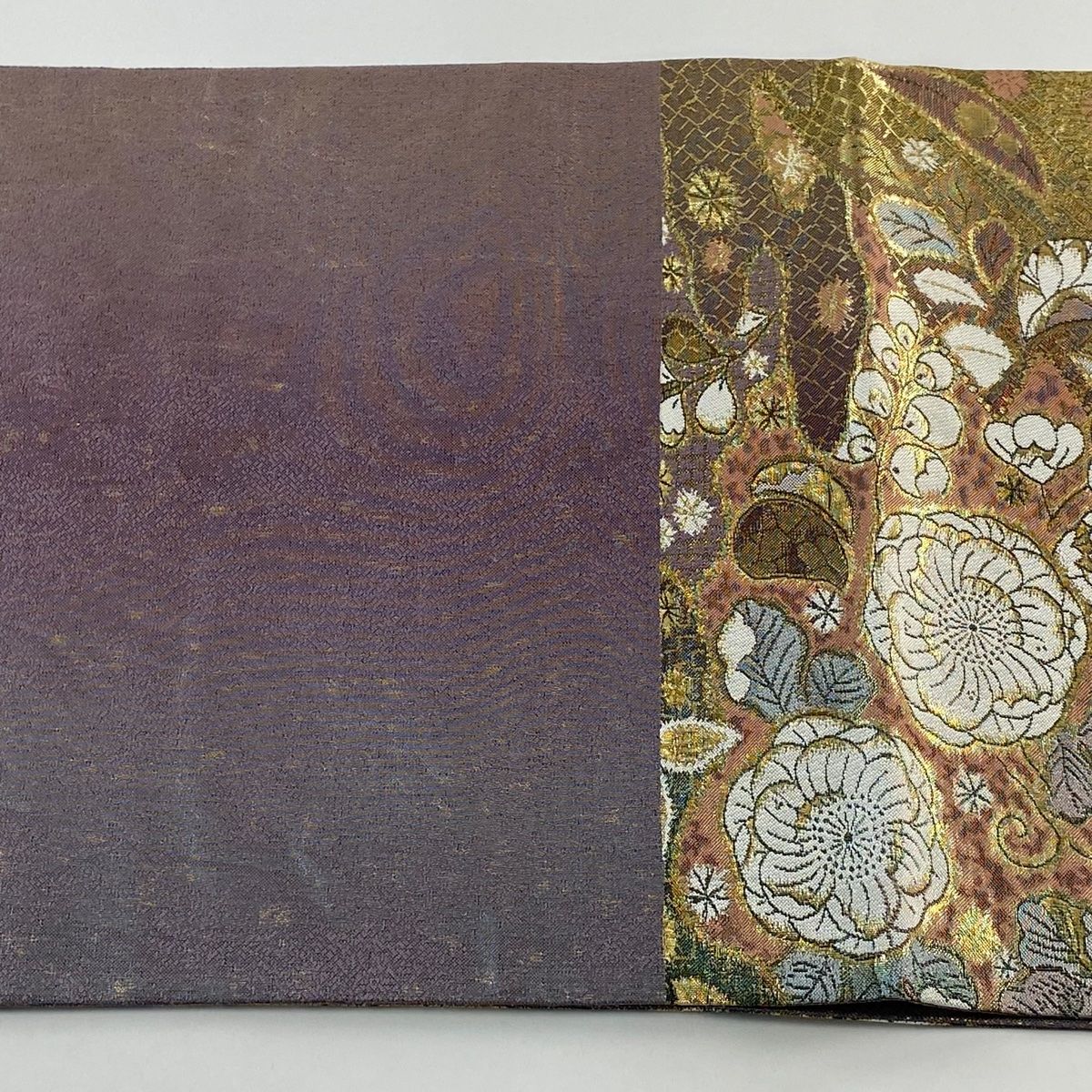 【全通柄袋帯】辻が花 袋帯 美品 秀品 辻が花柄 金糸 箔 灰紫 六通 正絹 【中古