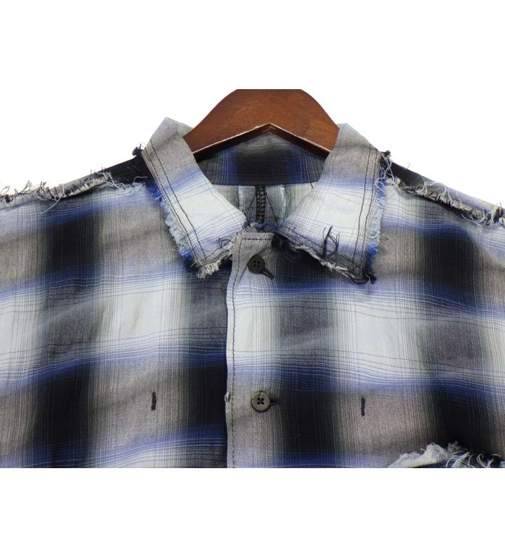 トップス MINUS Slash Seam Ombre Check Shirt BLUE MINUS - 【残り一点】Slash Seam Ombre Check Shirt(DRUNK