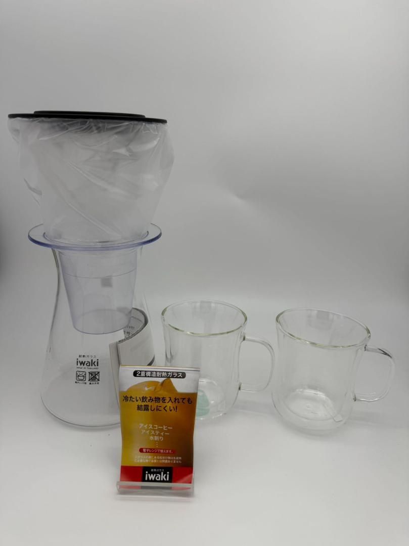 iwaki 二重構造耐熱ガラスカップ 160ml 2個セット ドリッパー付き 